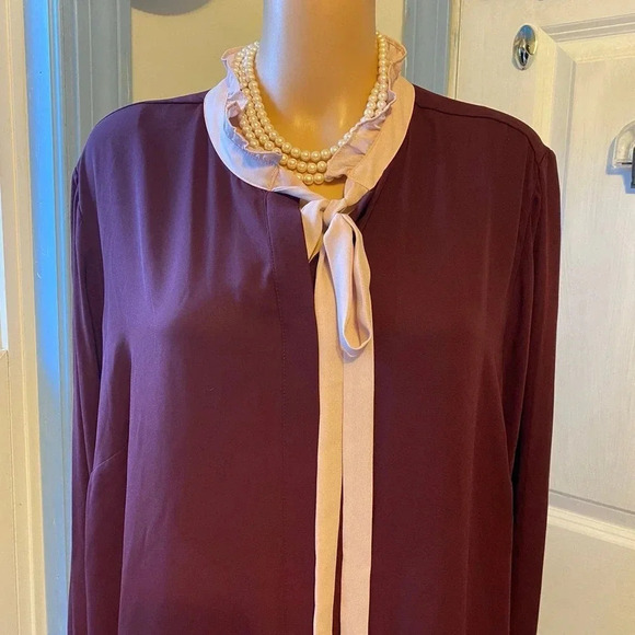 Worthington Silky Button Up Shirt Blouse Women Plus Size 2X Ruffle Neck & Sleeve - Picture 5 of 7